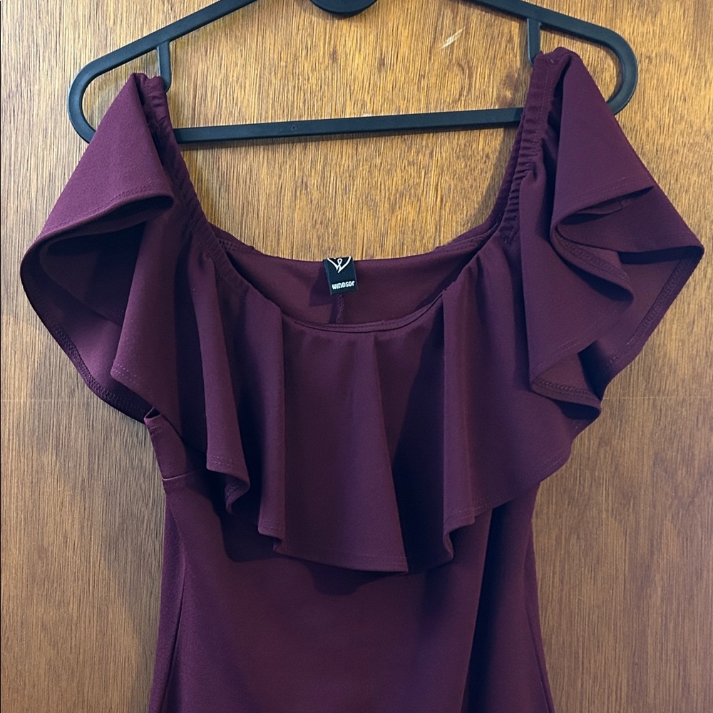 Windsor Burgundy Off-Shoulder Ruffle Top - Picture 2 of 5